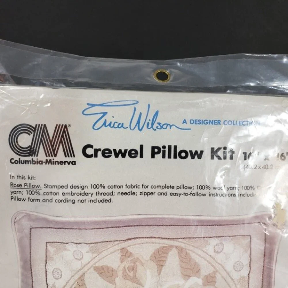Vintage Erica Wilson Roses Crewel Pillow Kit 1980 Embroidery Wool Yarn 16 X 16